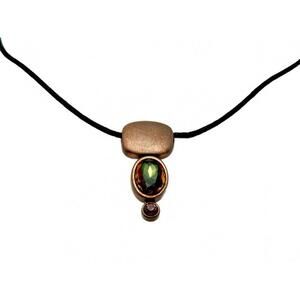 Vintage KIEN Pendant Necklace Brutalist Modern Copper Tone Multicolor Stone